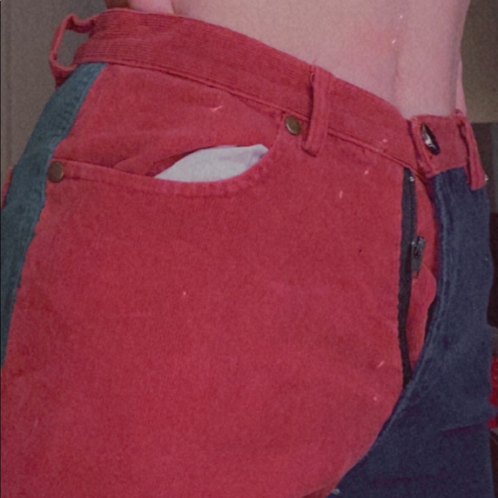 cute mismatched jeans with broken zipper